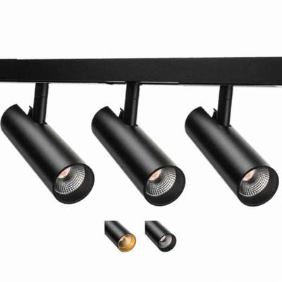 SG spanningsrail zwart met 3 zwarte cilinder spots 310 lumen 2700K uibreidbaar in lengte en spots
