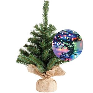 Mini kerstboom 45 cm - met kerstverlichting gekleurd 300 cm - 40 leds