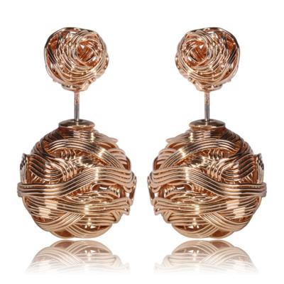 Metalen weven dubbele zijden oorbellen vrouw Vintage schattig goud kleur Stud Earring