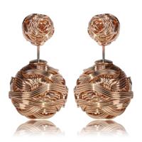 Metalen weven dubbele zijden oorbellen vrouw Vintage schattig goud kleur Stud Earring Metalen weven dubbele zijden oorbellen vrouw Vintage schattig goud kleur Stud Earring