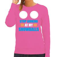 Apres ski sweater/trui voor dames - stop looking at my snowballs - roze - wintersport - skien