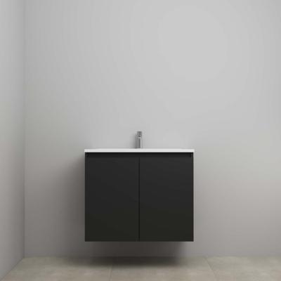 On-Line Onderkast - 80 cm - Voorgemonteerd - Greeploos 2 Deuren - Acryl Wastafel - 1 Kraangat - Mat Zwart