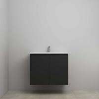 On-Line Onderkast - 80 cm - Voorgemonteerd - Greeploos 2 Deuren - Acryl Wastafel - 1 Kraangat - Mat Zwart
