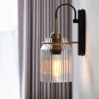 Vintage Wandlamp Met Geribbelde Glazen Kap