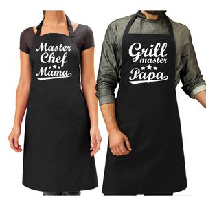 Master chef mama keukenschort en Grilmaster papa bbq schort - Cadeau schorten set voor Papa en Mama