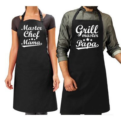 Master chef mama keukenschort en Grilmaster papa bbq schort - Cadeau schorten set voor Papa en Mama