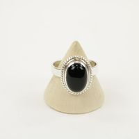 Zilveren Ring met Zwarte Onyx Maat 19 - Verstelbaar - Model 1 (Sterling Zilver 925) - thumbnail