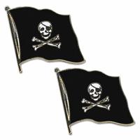Pin Vlag Piraten thema - 2x stuks - 2 cm - vlaggen speldje - mini broche - piratenvlag