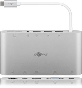 Goobay 62113 laptop dock & poortreplicator Bedraad USB 3.2 Gen 1 (3.1 Gen 1) Type-C Zilver