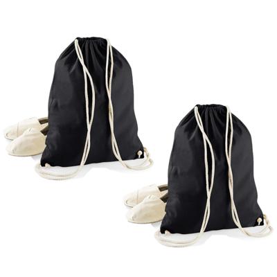 Rugtas Sporty - 2x - zwart - gymtas met rijgkoord - 47 x 35 cm - 12 liter - katoen - rugzak Rugtas Sporty - 2x - zwart - gymtas met rijgkoord - 47 x 35 cm - 12 liter - katoen - rugzak