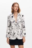 Rechte blazer met tekst en bloemen - WHITE - L - thumbnail