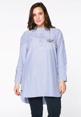Yoek Blouse stripe | Blauw | Maat 58/60