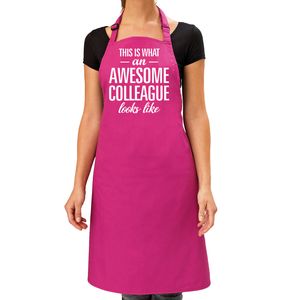 Awesome collegue cadeau bbq/keuken schort roze dames   -