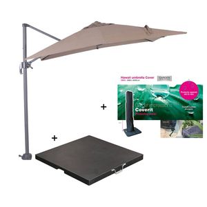 Garden Impressions Hawaii zweefparasol S 250x250 - donker grijs/taupe met 80 kg parasolvoet en parasolhoes