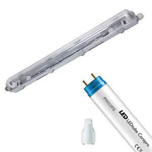 LED Waterdichte TL Armatuur met T8 Buis - Velvalux Strela - 60cm - Enkel - Koppelbaar - Waterdicht IP65 - Philips -