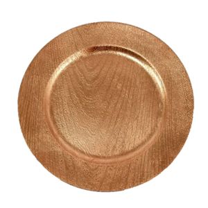 Kaarsenbord/onderbord - rond - goud - houtlook - D33 cm