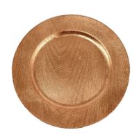 Kaarsenbord/onderbord - rond - goud - houtlook - D33 cm