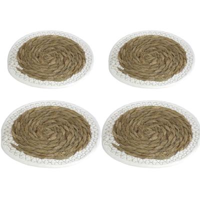 Gerimport Pannen onderzetters - van zeegras - 4x stuks - rond - 20 en 24 cm - Keuken artikelen