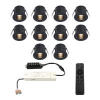 Set van 10 Betty LED Mini Inbouwspots met Trafo - 12 Volt 3 Watt 140 lumen - Dimbaar - Verzonken - Plat 37mm - 2700K - IP44 waterdicht - Zwart - Veranda spotjes - overkapping spotjes