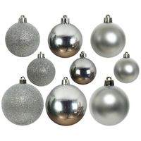 30x stuks kunststof kerstballen 4, 5 en 6 cm zilver mat/glans/glitter - Kerstbal - thumbnail