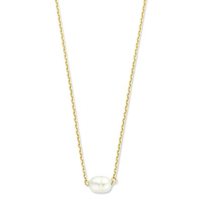 Ketting Barok geelgoud-zoetwaterparel wit 5 x 6,5 mm 40-44 cm