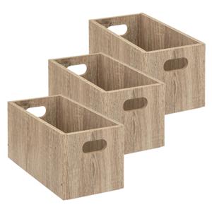 5five Opbergmand/kastmand van hout - Set van 3x stuks - lichtbruin - 7 Liter - 31 x 15 x 15 cm - Opb