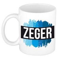 Naam cadeau mok / beker Zeger met blauwe verfstrepen 300 ml - thumbnail