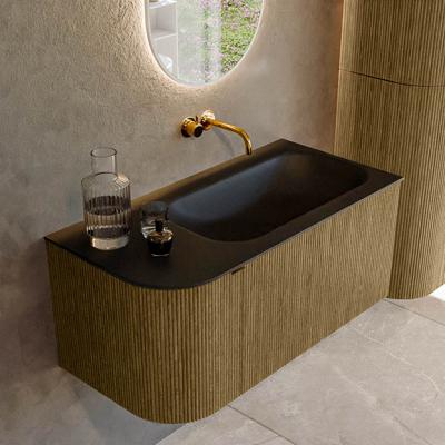 Badmeubel Mondiaz Kurve | 95 cm cm | Meubelkleur Dusk | Wastafelkleur Urban | Solid surface | Wasbak rechter zijde spoelbak | Zonder kraangat(en)