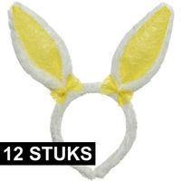 12x Wit/gele Paashaas oren verkleed diademen kids/volwassenen 12x Wit/gele Paashaas oren verkleed diademen kids/volwassenen