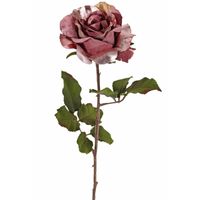 Kunstbloem roos Glamour - donker roze - satijn - 61 cm - kunststof steel - decoratie bloemen   -