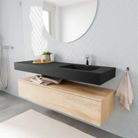 Mondiaz Alan badmeubel 150 cm washed oak 1 lade vrijhangend wastafel rechts 1 kraangat zwart