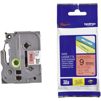 Labeltape Brother TZe, TZ TZe-421 PET Tapekleur: Rood Tekstkleur:Zwart 9 mm 8 m