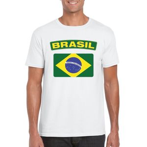 T-shirt Braziliaanse vlag wit heren 2XL  -