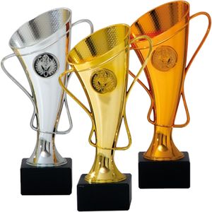 Luxe trofee/prijs bekers - set 3x - brons/goud/zilver - metaal - 20 x 10 cm