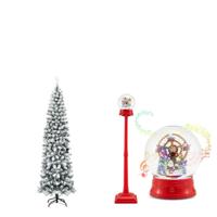 Kunstmatige Spar van 225 cm van PVC en Muzikale Kerstverlichting met 15 Leds Opvouwbare Besneeuwde Spar en Draaiende Sneeuwbol met Panoramisch Uitzicht