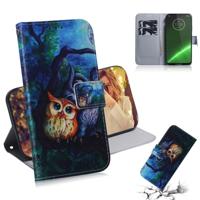 Olieverf schilderij uil patroon gekleurde tekening horizontale Flip lederen case voor Motorola Moto G7/Moto G7 Plus met houder & kaartsleuven & porte