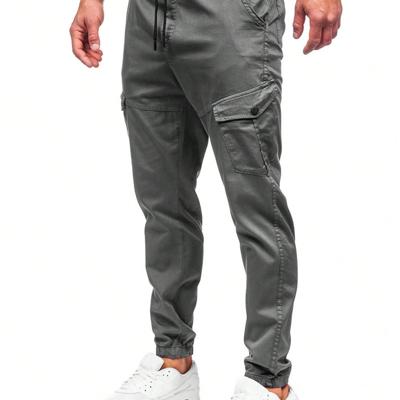 Men's Dark Grey Cargo Jogger Pants - Casual Drawstring Waist Dark Grey / S