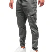 Men's Dark Grey Cargo Jogger Pants - Casual Drawstring Waist Dark Grey / S