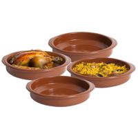 Tapas ovenschaaltje/serveerschaaltje - 4x - rond - Spaans terracotta/aardewerk - D22 x H5 cm