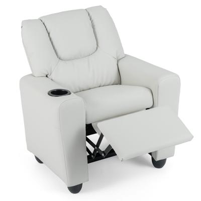Kinderfauteuil met Relaxfunctie Stoffen Kinderbank met Verstelbare Rugleuning en Voetsteun Kinderbank met Bekerhouder-Beige