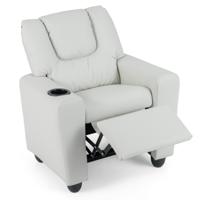 Kinderfauteuil met Relaxfunctie Stoffen Kinderbank met Verstelbare Rugleuning en Voetsteun Kinderbank met Bekerhouder-Beige