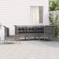 5-delige Loungeset met kussens poly rattan grijs