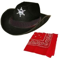 Cowboy verkleed set Cowboyhoed met rode western zakdoek - thumbnail