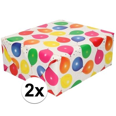 2x Inpakpapier/cadeaupapier metallic wit ballonnen 150 x 70 cm