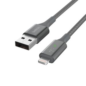 Belkin Boost Charge Lightning/ USB-A kabel met slimme led kabel 1,2 meter, Dubbel gevlochten nylon, CAA007bt04GR