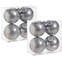 8x stuks kunststof kerstballen met glitter afwerking zilver 8 cm - Kerstbal - thumbnail