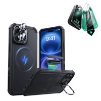 iPhone 16 Plus Cyber Tough Magnetic Case Protection Bundle (Camera Control, Stash Stand) - Black
