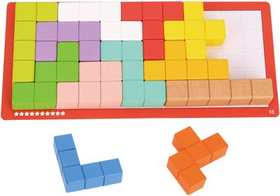 Tooky Toy kubuspuzzel 10 levels educatief houten denkspel 23-delig