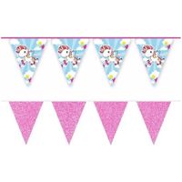 2x Eenhoorns thema vlaggenlijnen print en roze glitters kinderfeestje/kinderpartijtje versiering/decoratie   -
