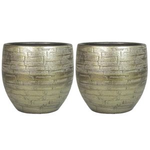 Set van 2x plantenpot/bloempot keramiek glans goud stones patroon - D18/H16 cm